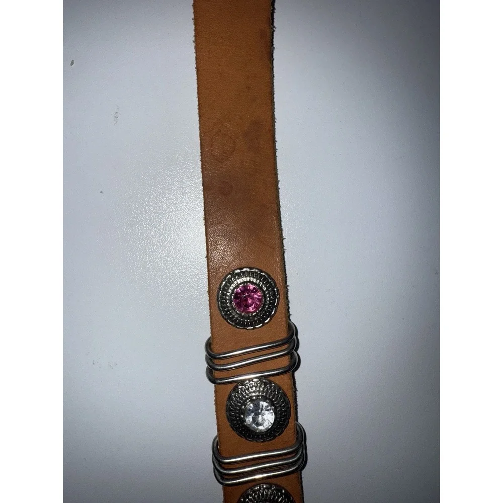 VTG JENNIFER MOORE Skinny Slim Tan Leather Belt‎ Silver Buckle Concho SIZE L 38